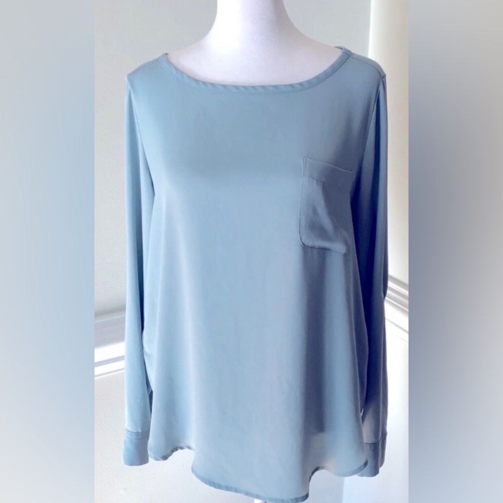 Ann Taylor Loft Sea Glass Blue Relaxed Blouse Long Sleeves with Front Pocket